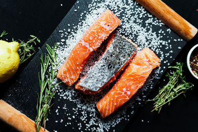 High angle view of food on table