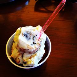 High angle view of ice cream on table