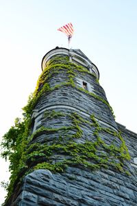 Low angle view of tall building against clear sky