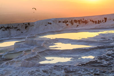 Panoramic view of travertine terraces 