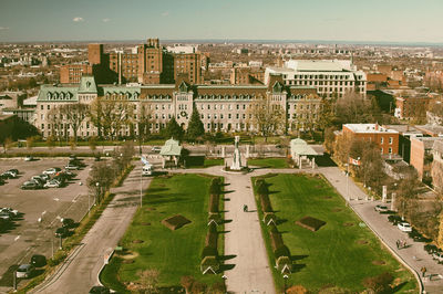 High angle view of cityscape against sky