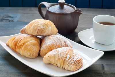 Close-up of breakfast served on table