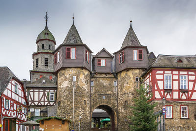 Historic gate and half-timbered houses in braunfels old town, germany