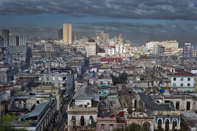 High angle view of buildings in city