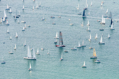 High angle view of ship in sea