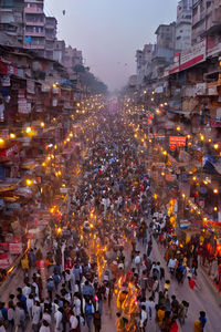 High angle view of crowd on city street