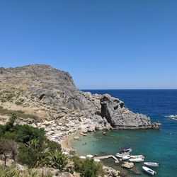 Scenic view of sea against clear blue sky