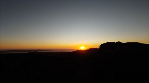 Scenic view of silhouette mountains against sky during sunset