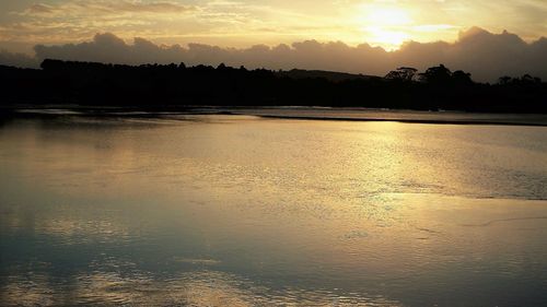 Scenic view of lake against sky during sunset