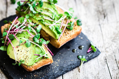 High angle view of food on cutting board