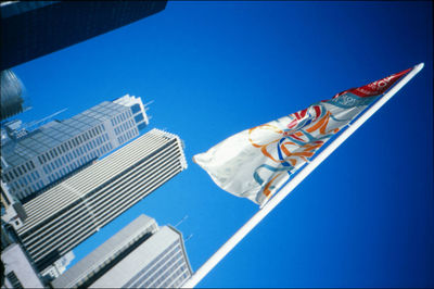 Low angle view of built structure against clear blue sky