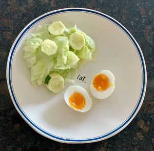 High angle view of breakfast served on table