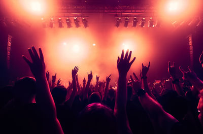 Crowd enjoying music concert at night