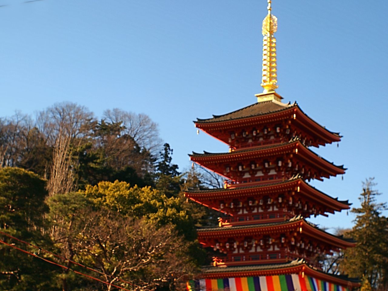 low angle view, famous place, religion, clear sky, architecture, travel destinations, spirituality, tourism, place of worship, temple - building, built structure, travel, tree, temple, international landmark, building exterior, cultures, gold colored, tradition