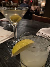 Close-up of beer in glass on table