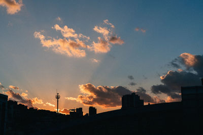 Low angle view of silhouette buildings against sky during sunset