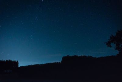 Low angle view of silhouette trees against sky at night