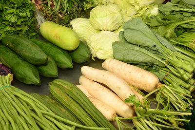 High angle view of vegetables for sale in market