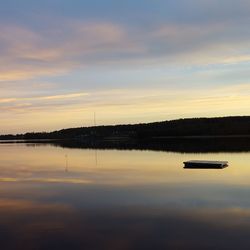 Scenic view of calm lake at sunset