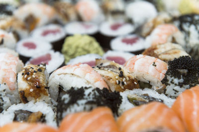 Close-up of sushi for sale in market