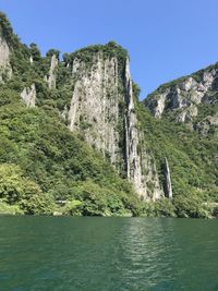 Scenic view of waterfall against clear sky