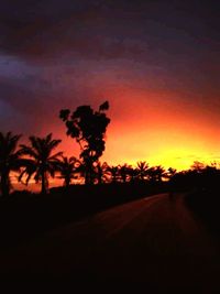 Silhouette trees on landscape against sky during sunset