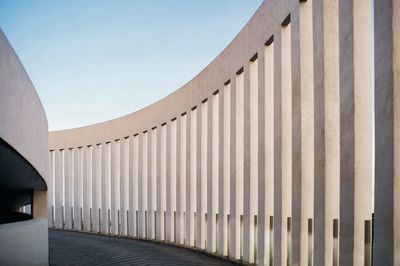 Concrete pillars on modern building against clear sky