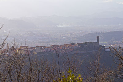 High angle view of buildings in city