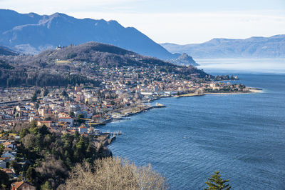 Aerial view of luino and the lake maggiore