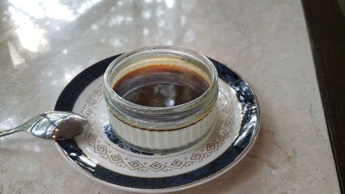 High angle view of tea served on table