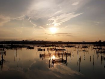 Scenic view of lake against sky during sunset