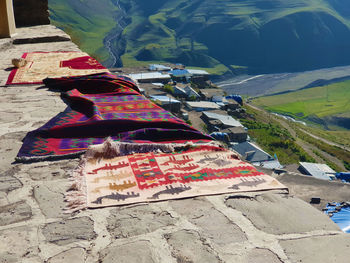 High angle view of graffiti on beach