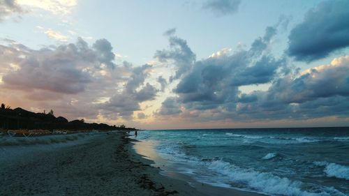 Scenic view of sea against cloudy sky