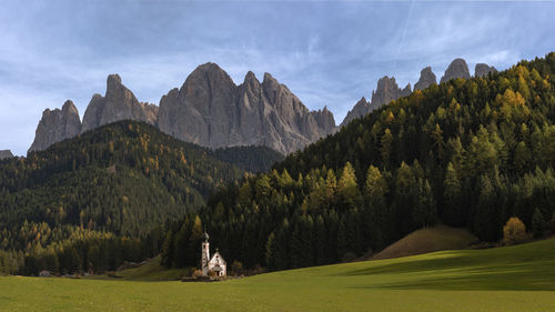 Panoramic view of landscape and mountains against sky