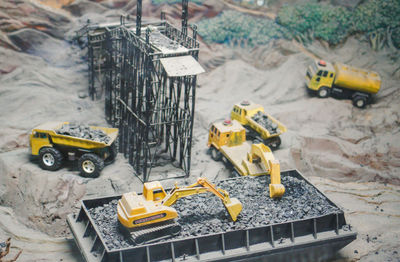 High angle view of yellow construction site by road