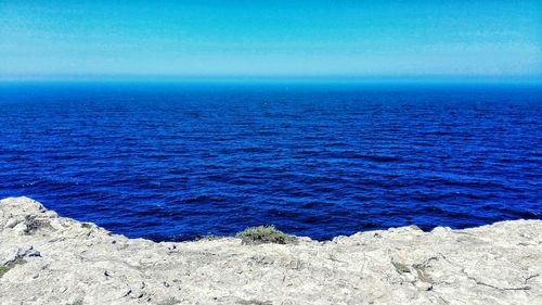 Scenic view of sea against blue sky