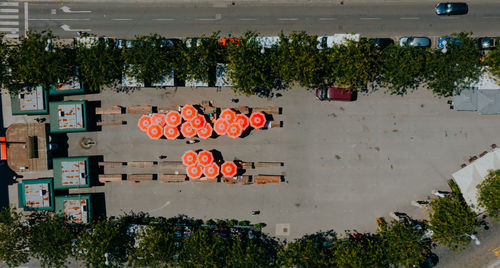 High angle view of buildings in city