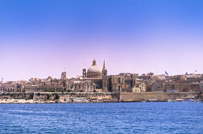 Panoramic view of valletta city against clear sky