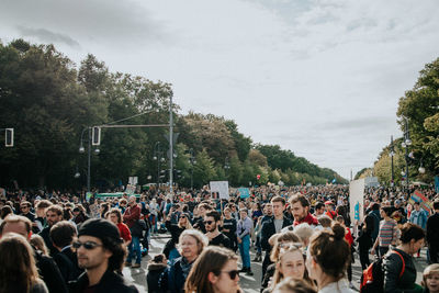 Group of people in town square