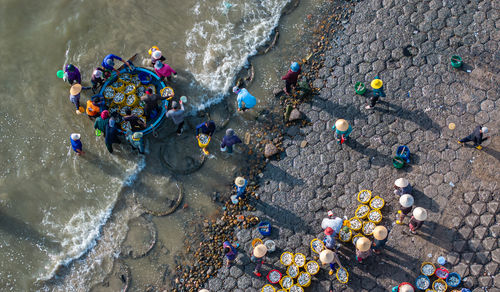 High angle view of people at beach