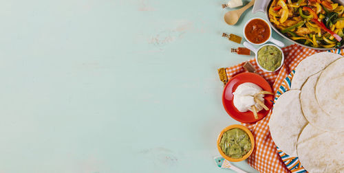 High angle view of food on table