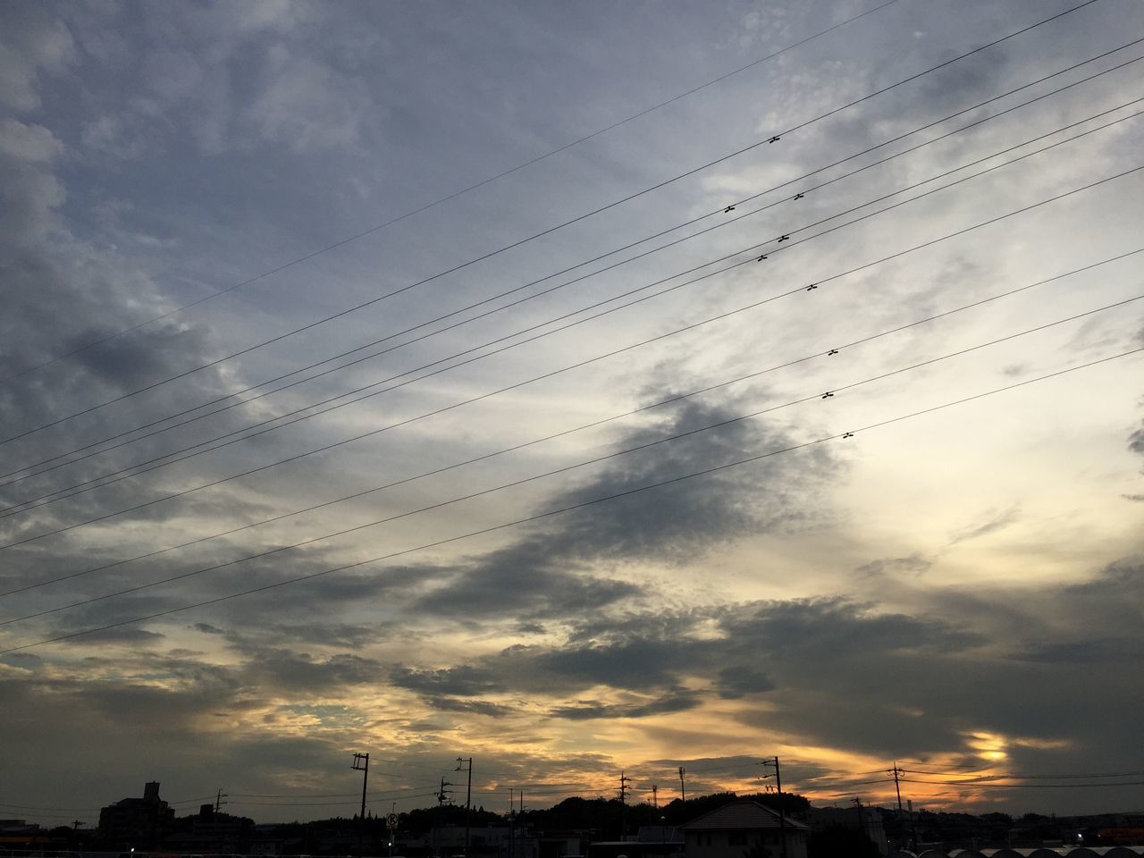 SILHOUETTE OF POWER LINES AT SUNSET