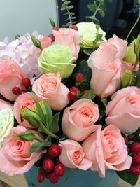 High angle view of rose bouquet