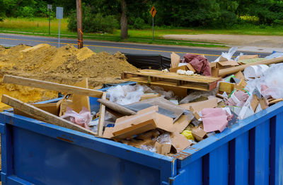 High angle view of garbage arranged in box