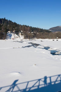 Scenic view of snow against clear sky