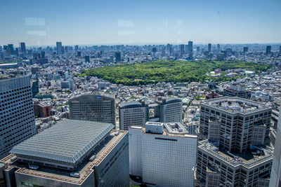 High angle view of buildings in city