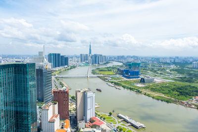 High angle view of cityscape against sky