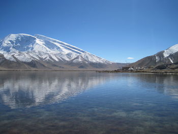 Scenic view of lake with mountains in background