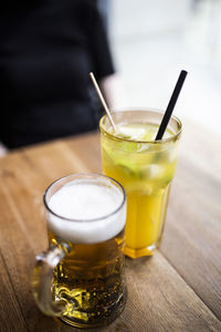 High angle view of drink on table