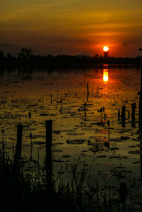 Scenic view of lake against sky during sunset